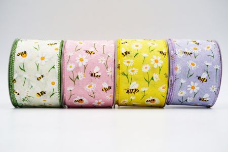 Colección de flores de primavera con abejas cinta